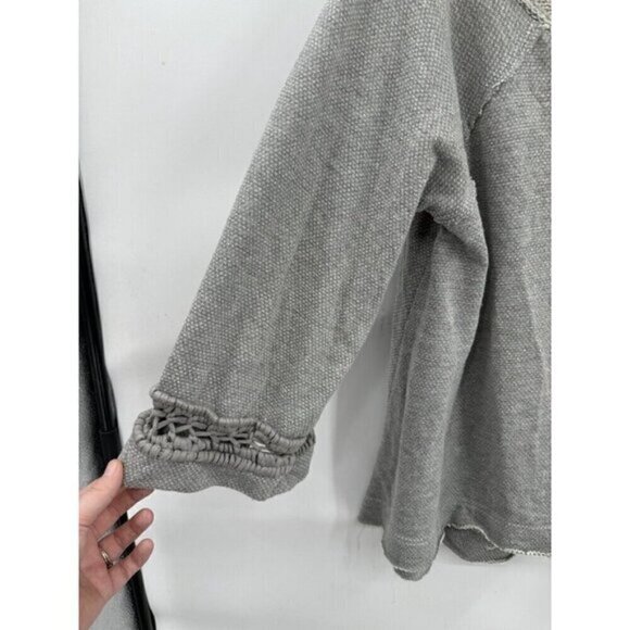 Free People Grey Mystery Wide‎ Sleeve Women Medium Boho Top Crochet Casual - Picture 4 of 10